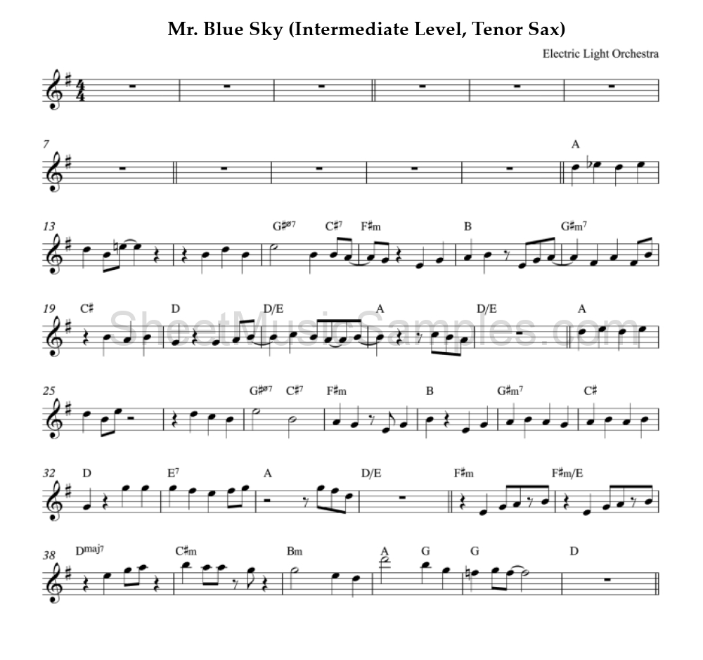 Mr. Blue Sky (Intermediate Level, Tenor Sax)