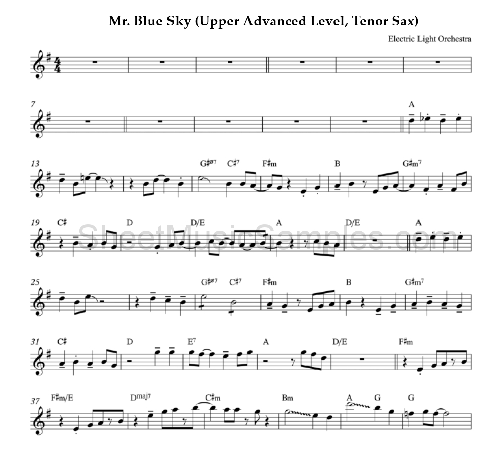 Mr. Blue Sky (Upper Advanced Level, Tenor Sax)