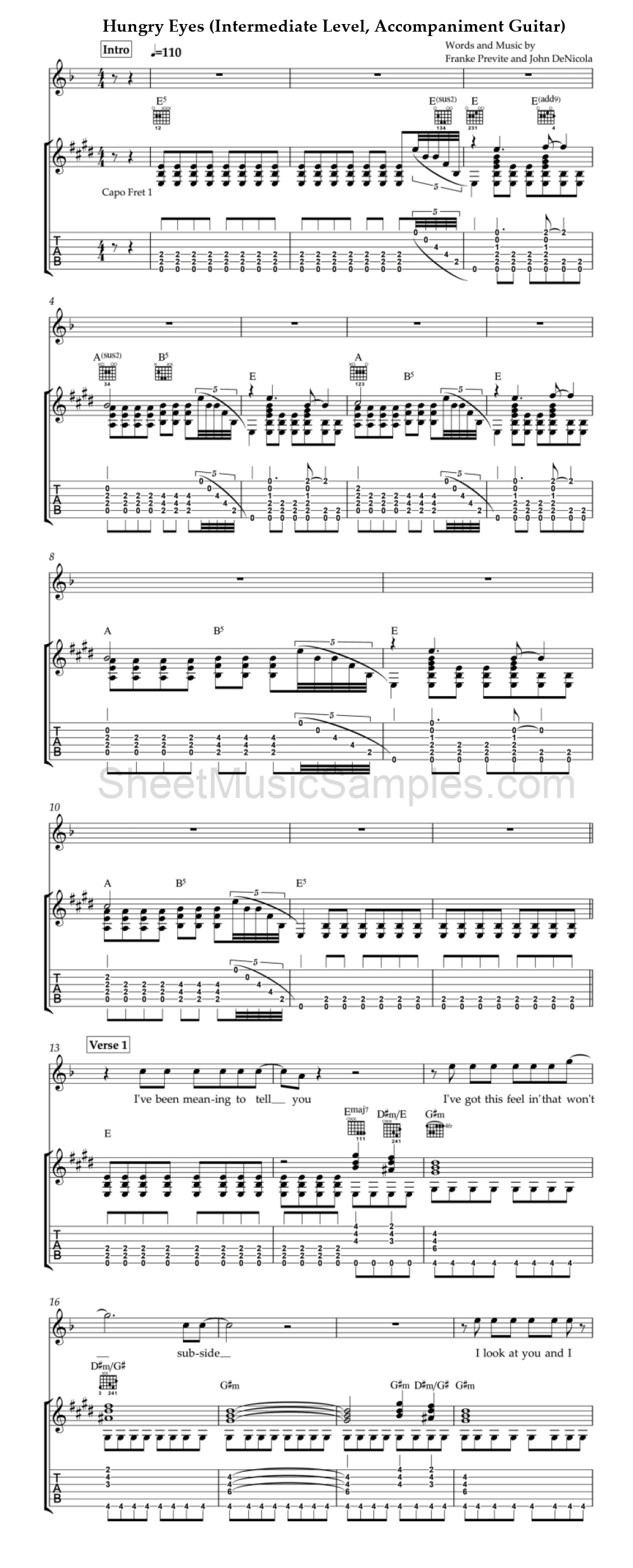 Hungry Eyes (Intermediate Level, Accompaniment Guitar)