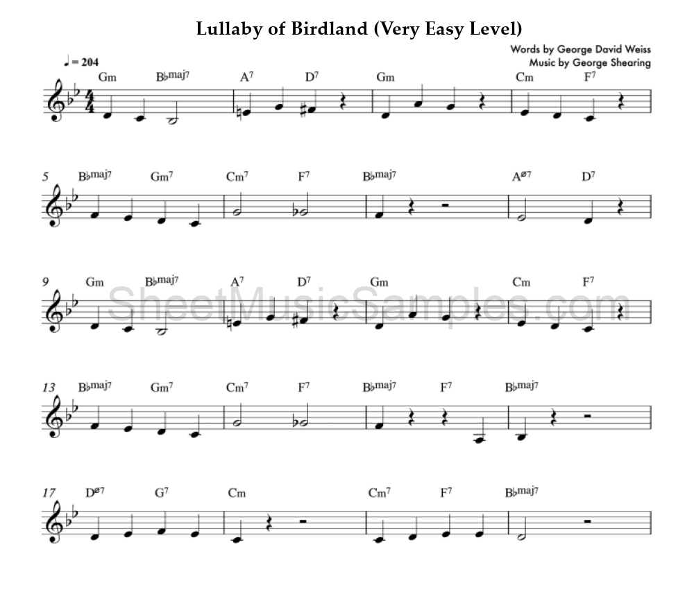 Lullaby of Birdland (Very Easy Level)