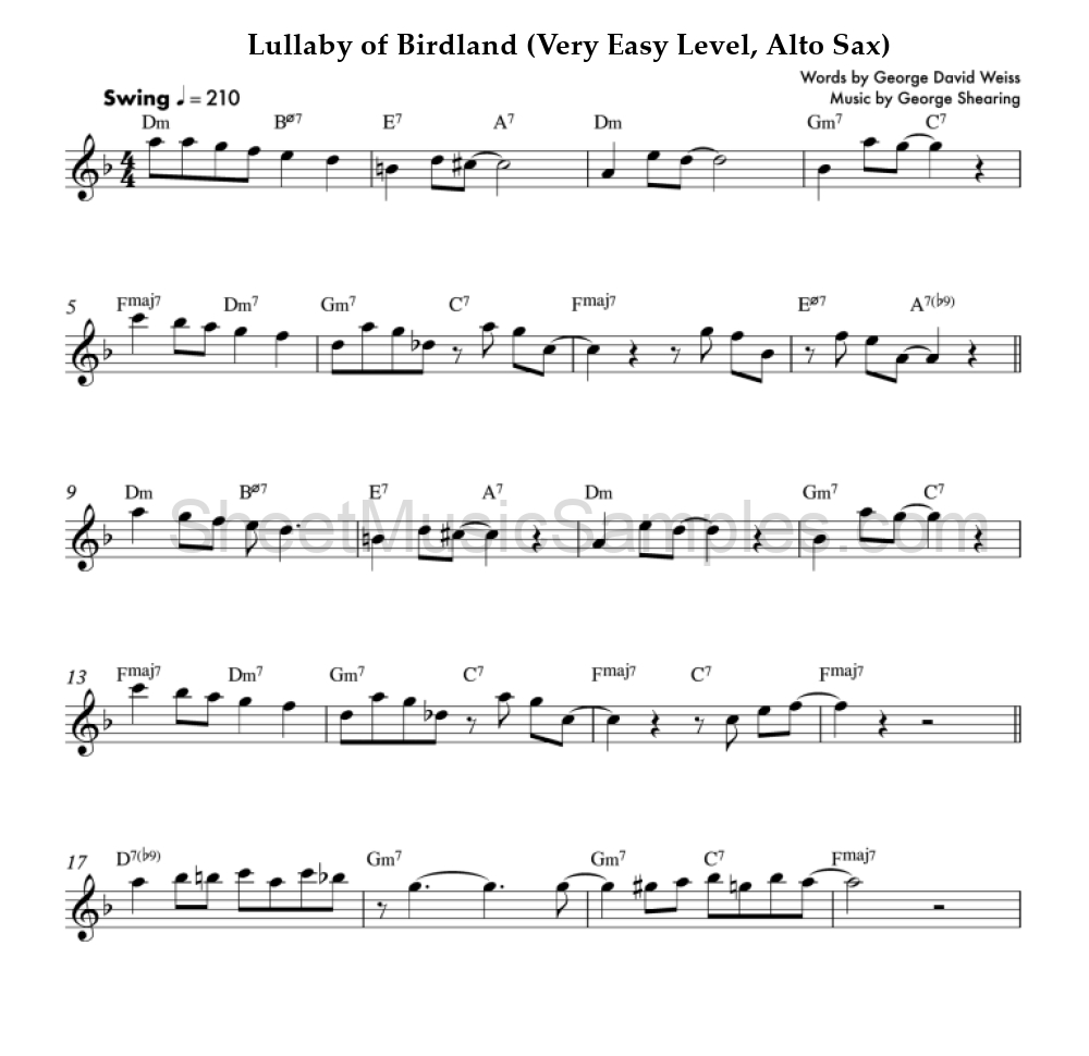 Lullaby of Birdland (Very Easy Level, Alto Sax)