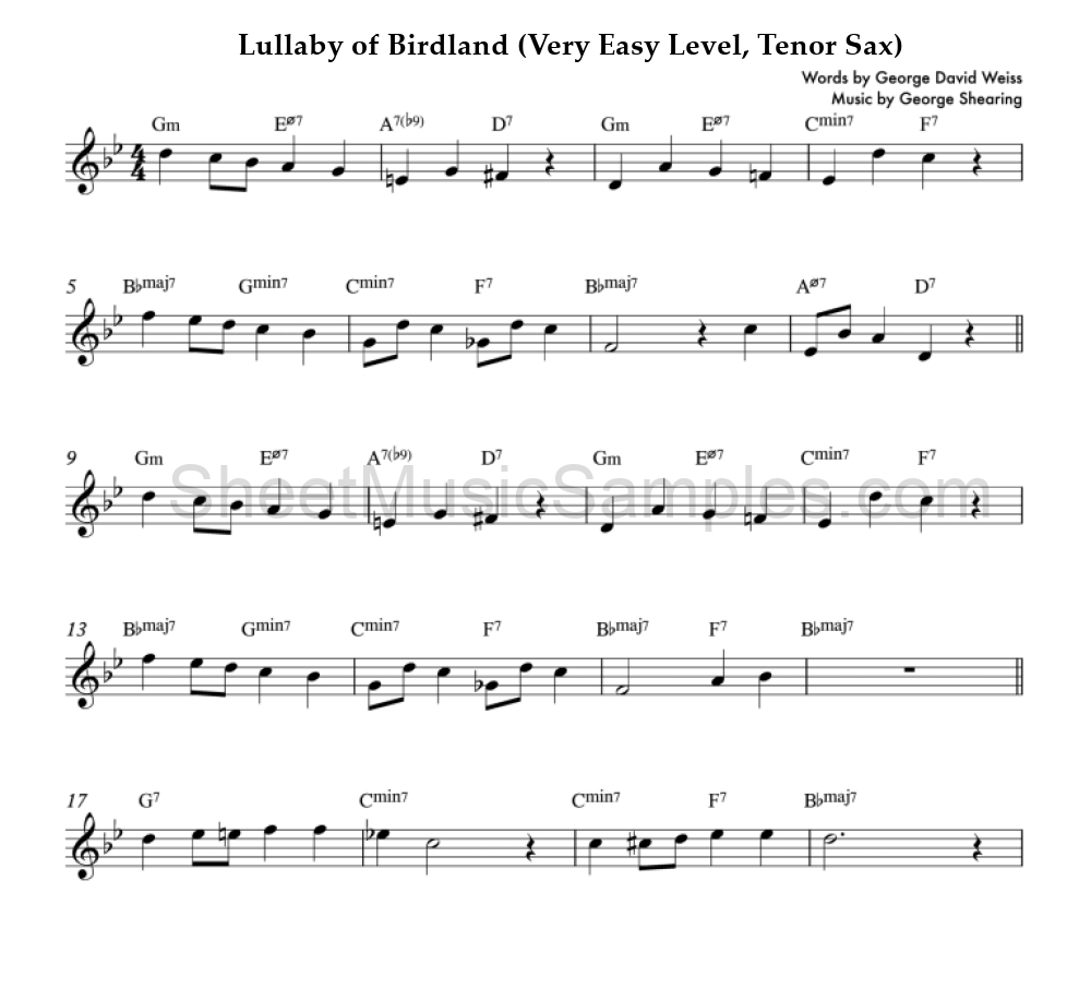 Lullaby of Birdland (Very Easy Level, Tenor Sax)