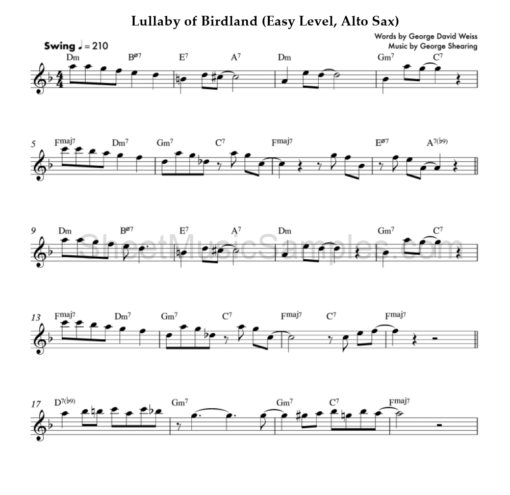 Lullaby of Birdland (Easy Level, Alto Sax)