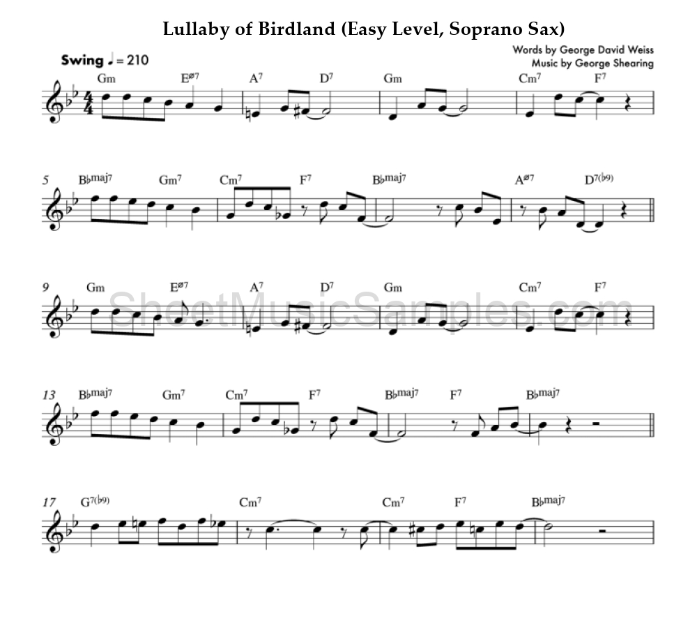 Lullaby of Birdland (Easy Level, Soprano Sax)