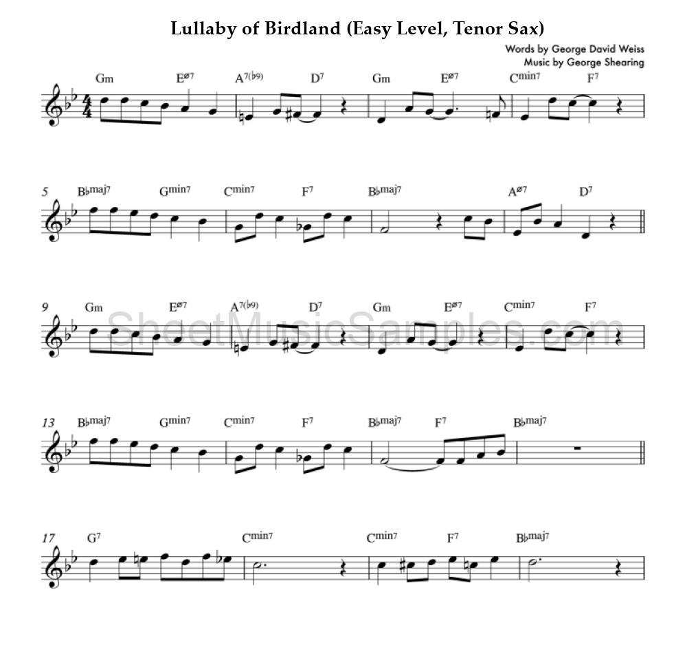 Lullaby of Birdland (Easy Level, Tenor Sax)