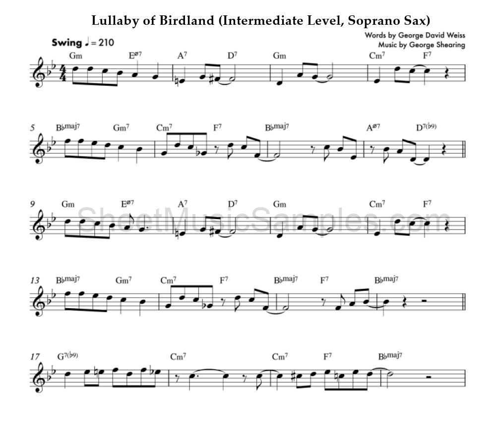 Lullaby of Birdland (Intermediate Level, Soprano Sax)