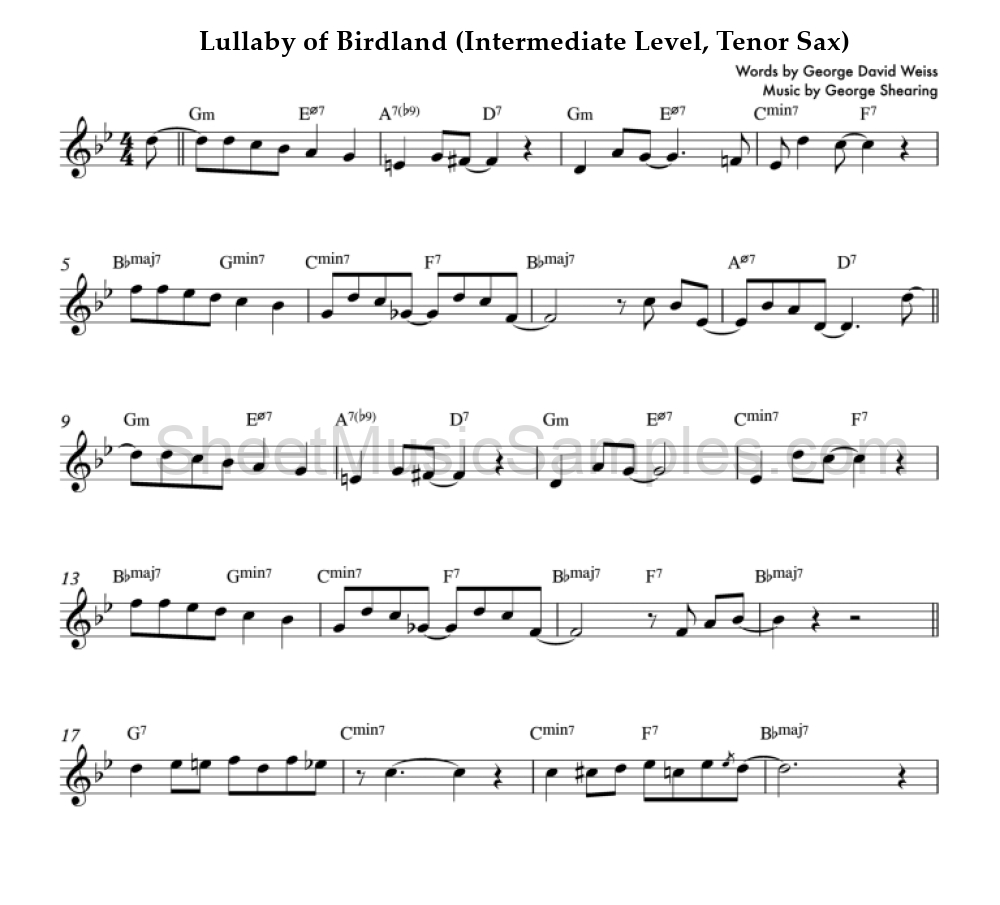 Lullaby of Birdland (Intermediate Level, Tenor Sax)