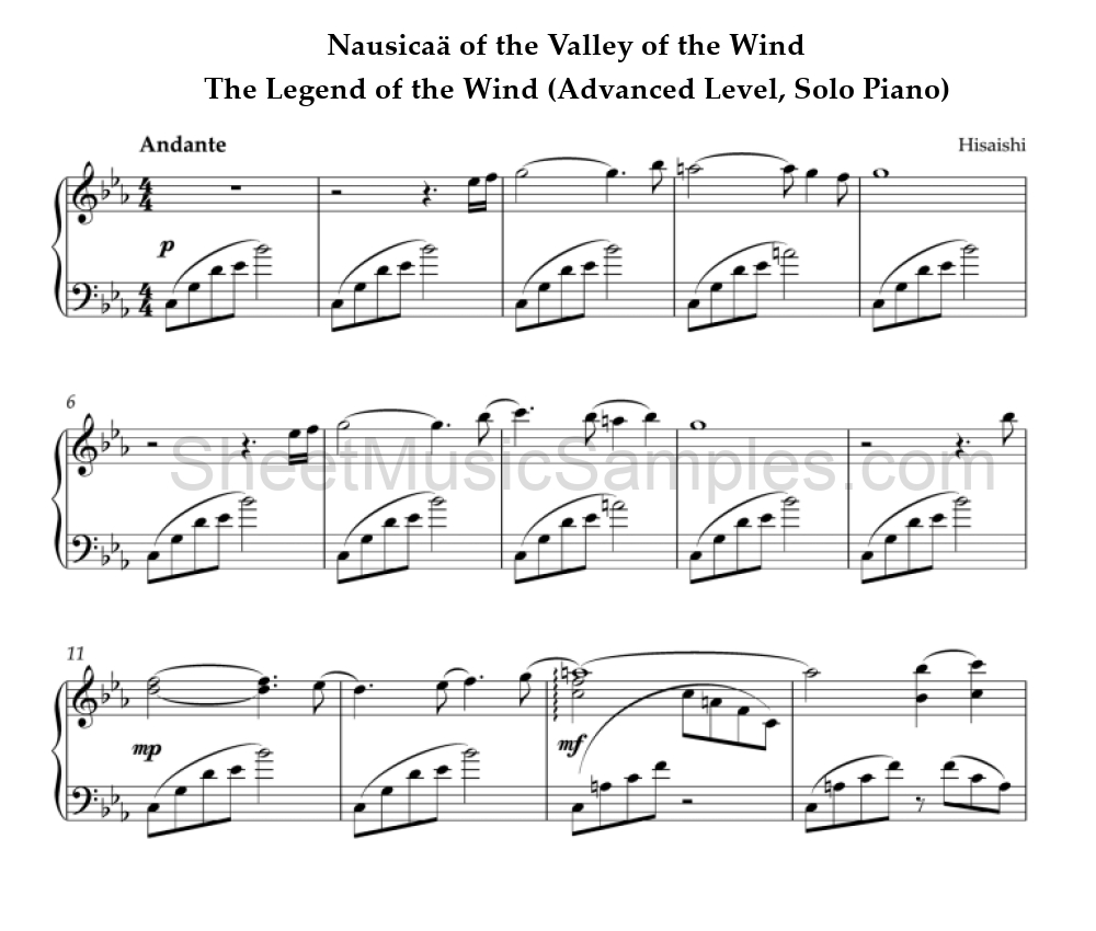 Nausicaä of the Valley of the Wind - The Legend of the Wind (Advanced Level, Solo Piano)