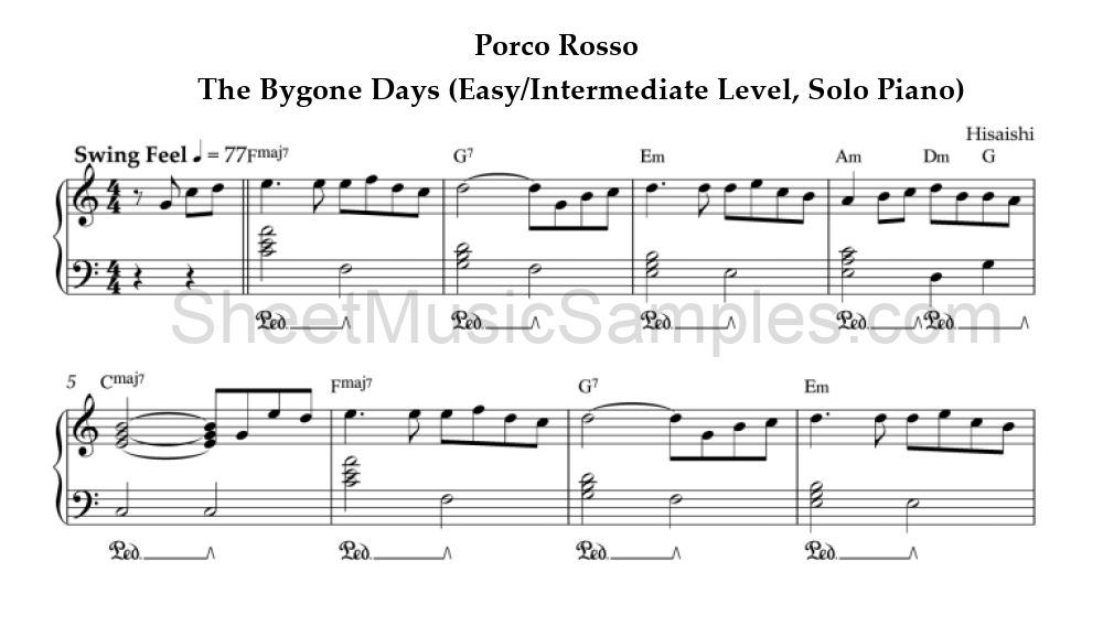 Porco Rosso - The Bygone Days (Easy/Intermediate Level, Solo Piano)