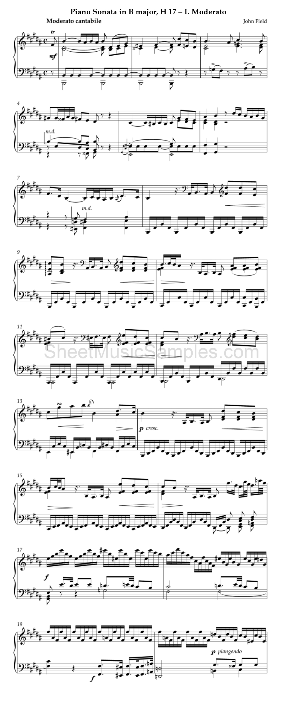 Piano Sonata in B major, H 17 – I. Moderato