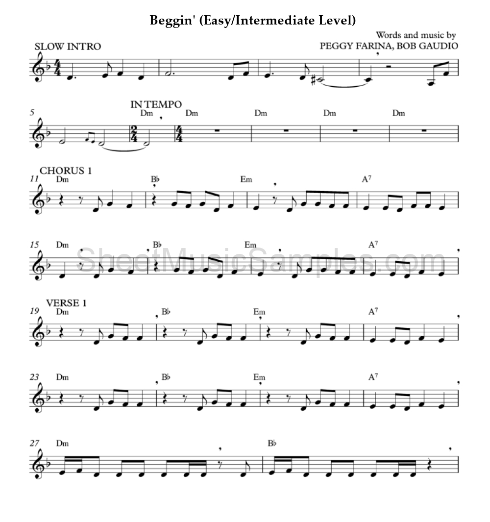 Beggin' (Easy/Intermediate Level)