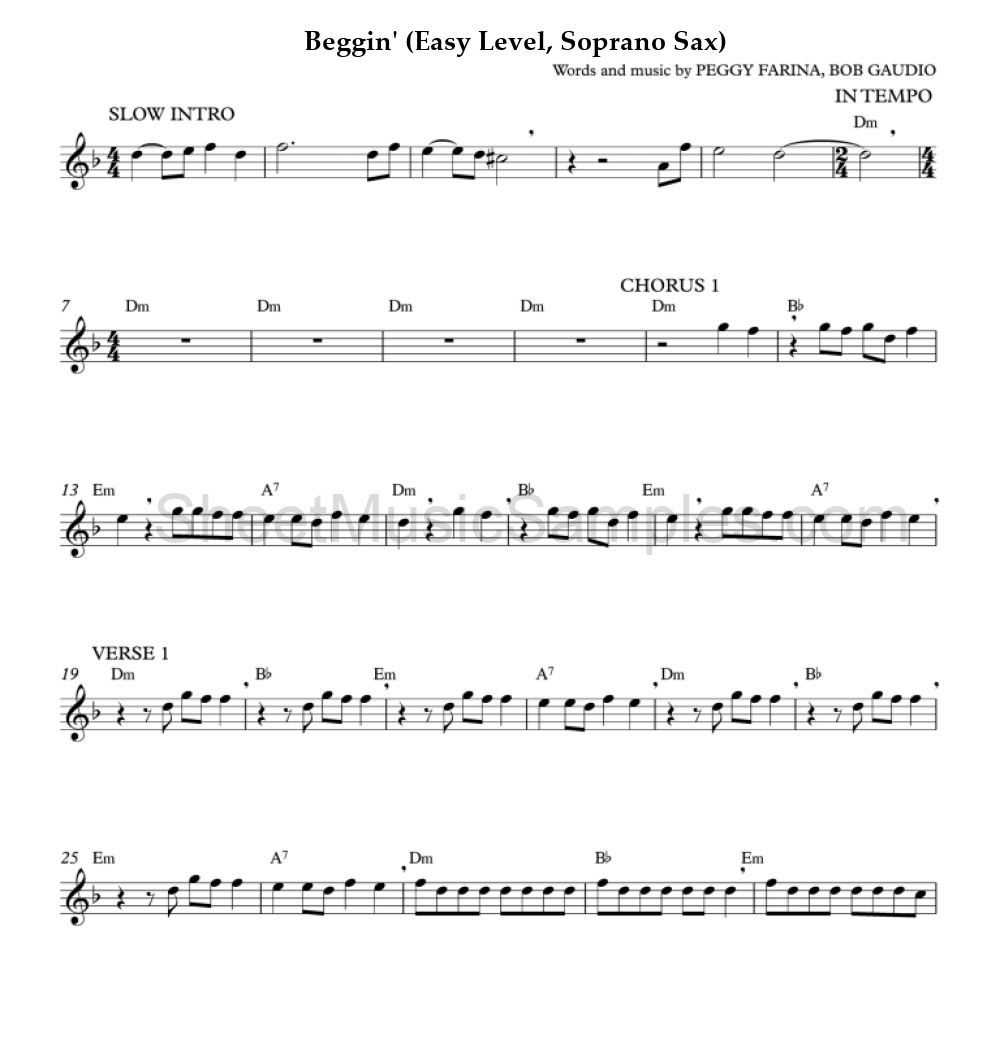 Beggin' (Easy Level, Soprano Sax)