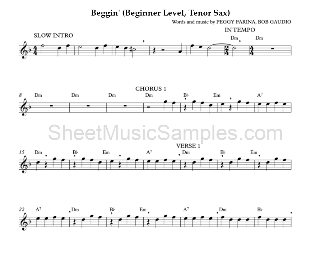 Beggin' (Beginner Level, Tenor Sax)