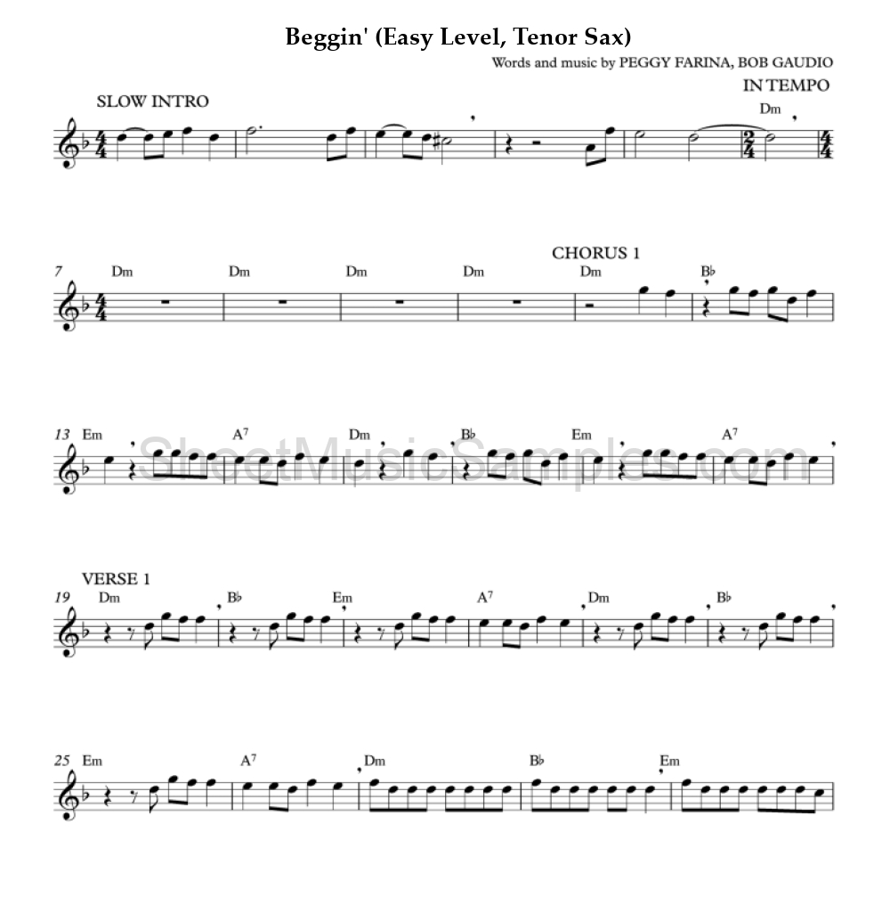 Beggin' (Easy Level, Tenor Sax)