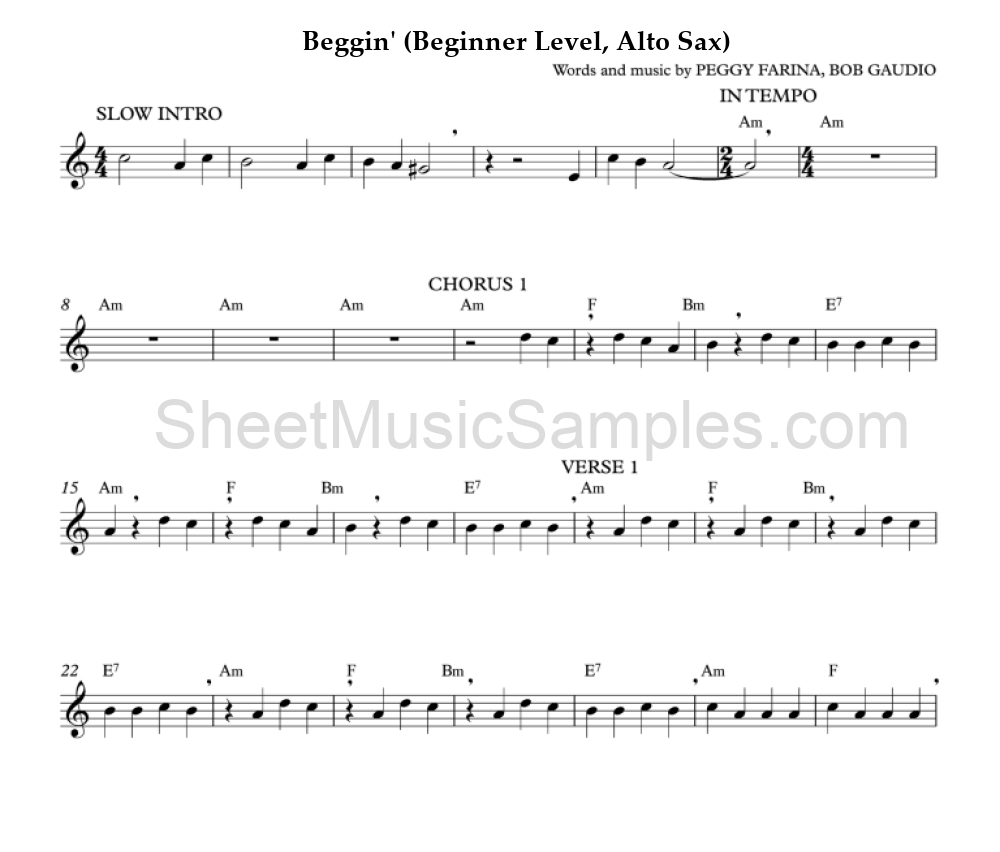 Beggin' (Beginner Level, Alto Sax)