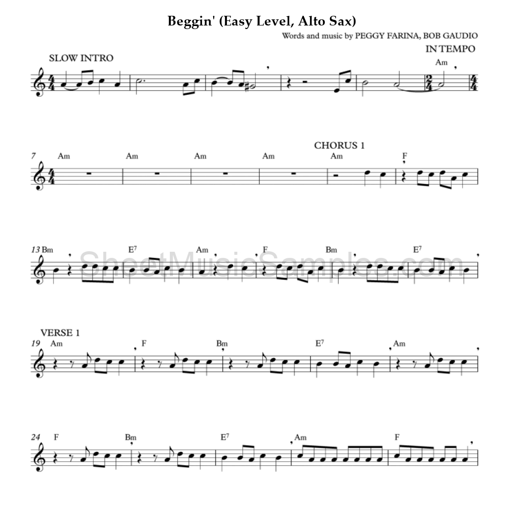 Beggin' (Easy Level, Alto Sax)