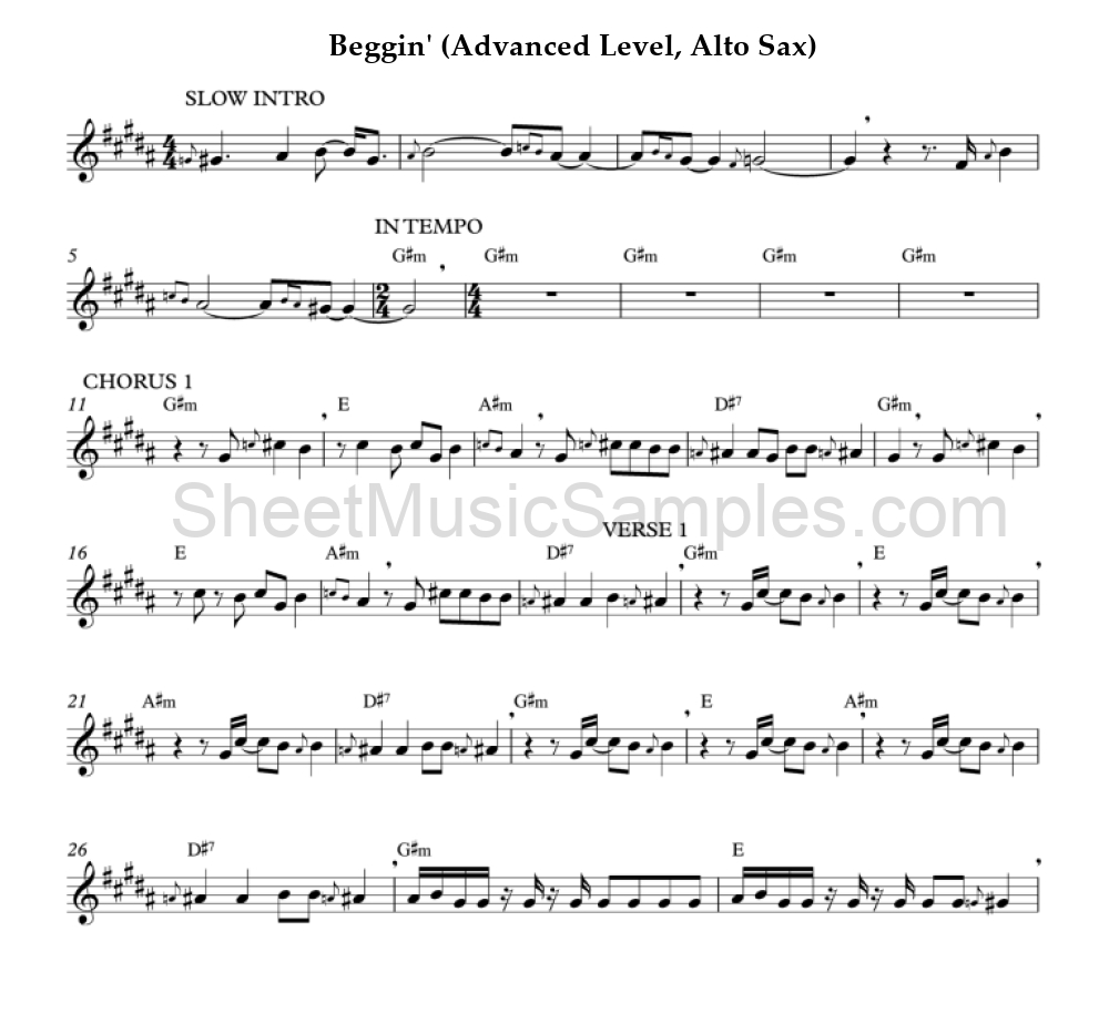 Beggin' (Advanced Level, Alto Sax)