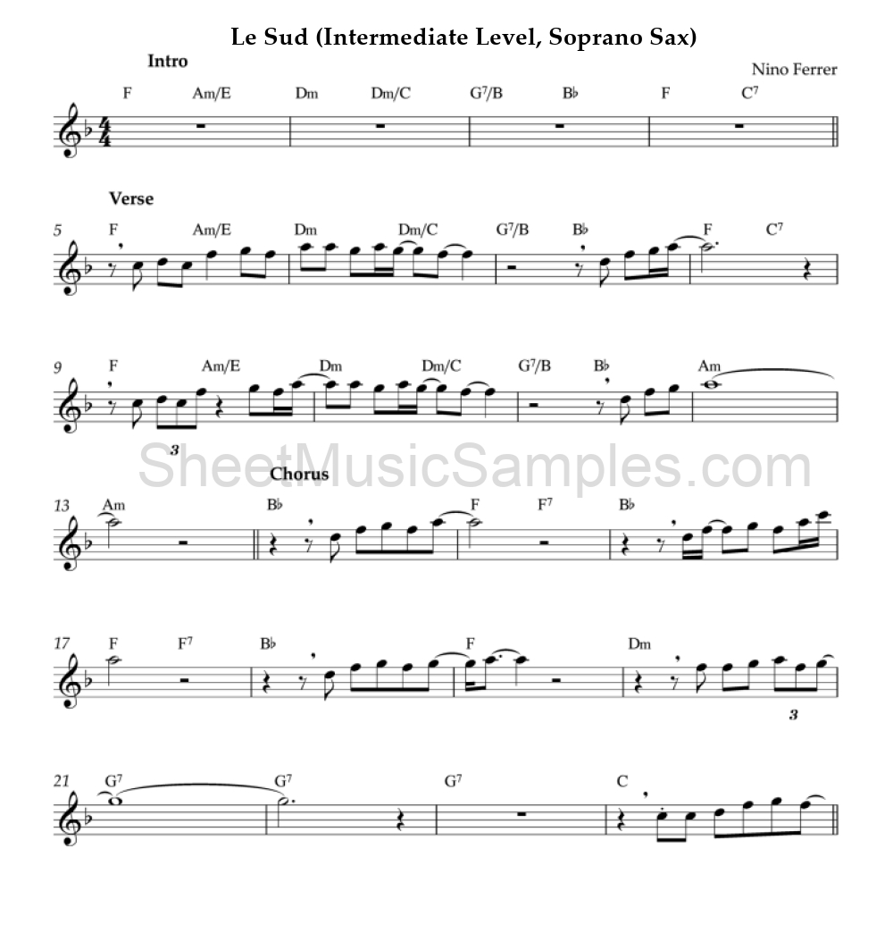 Le Sud (Intermediate Level, Soprano Sax)