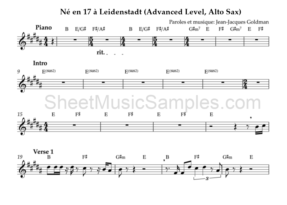 Né en 17 à Leidenstadt (Advanced Level, Alto Sax)