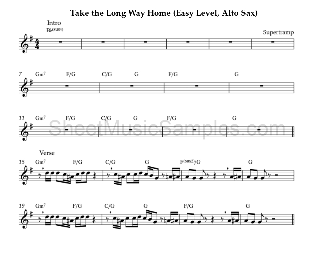 Take the Long Way Home (Easy Level, Alto Sax)