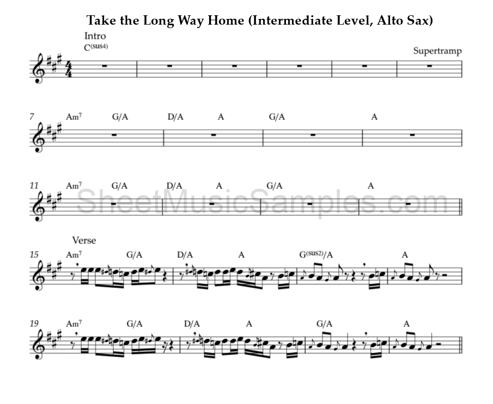 Take the Long Way Home (Intermediate Level, Alto Sax)