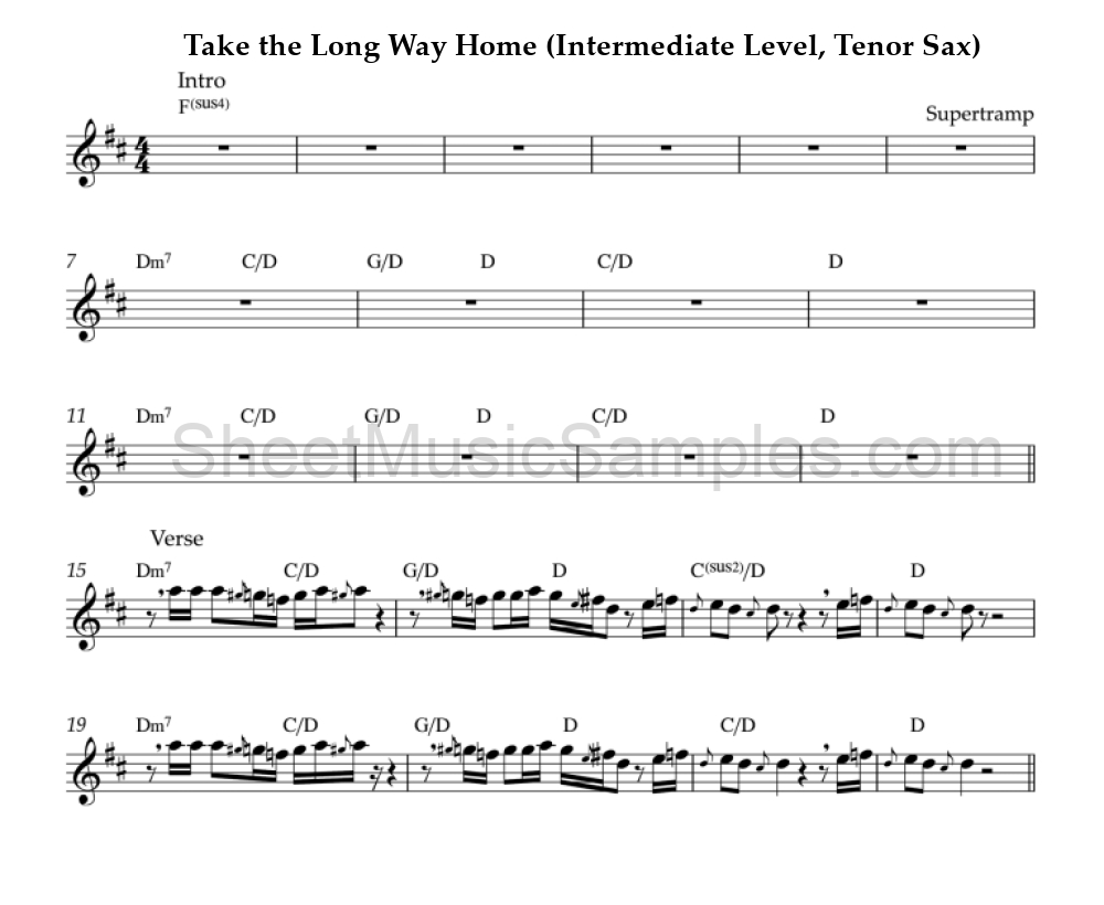 Take the Long Way Home (Intermediate Level, Tenor Sax)