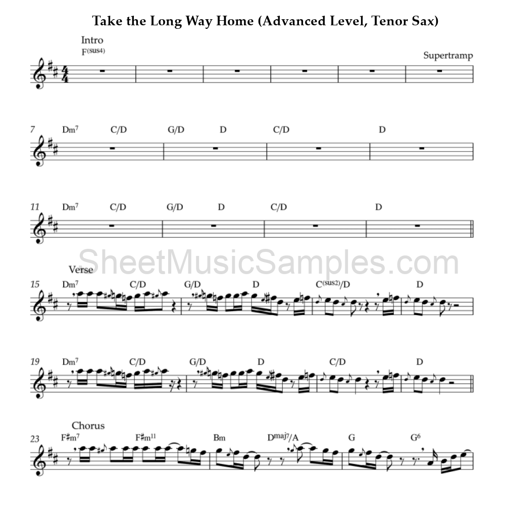 Take the Long Way Home (Advanced Level, Tenor Sax)