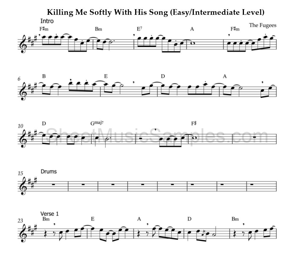 Killing Me Softly With His Song (Easy/Intermediate Level)