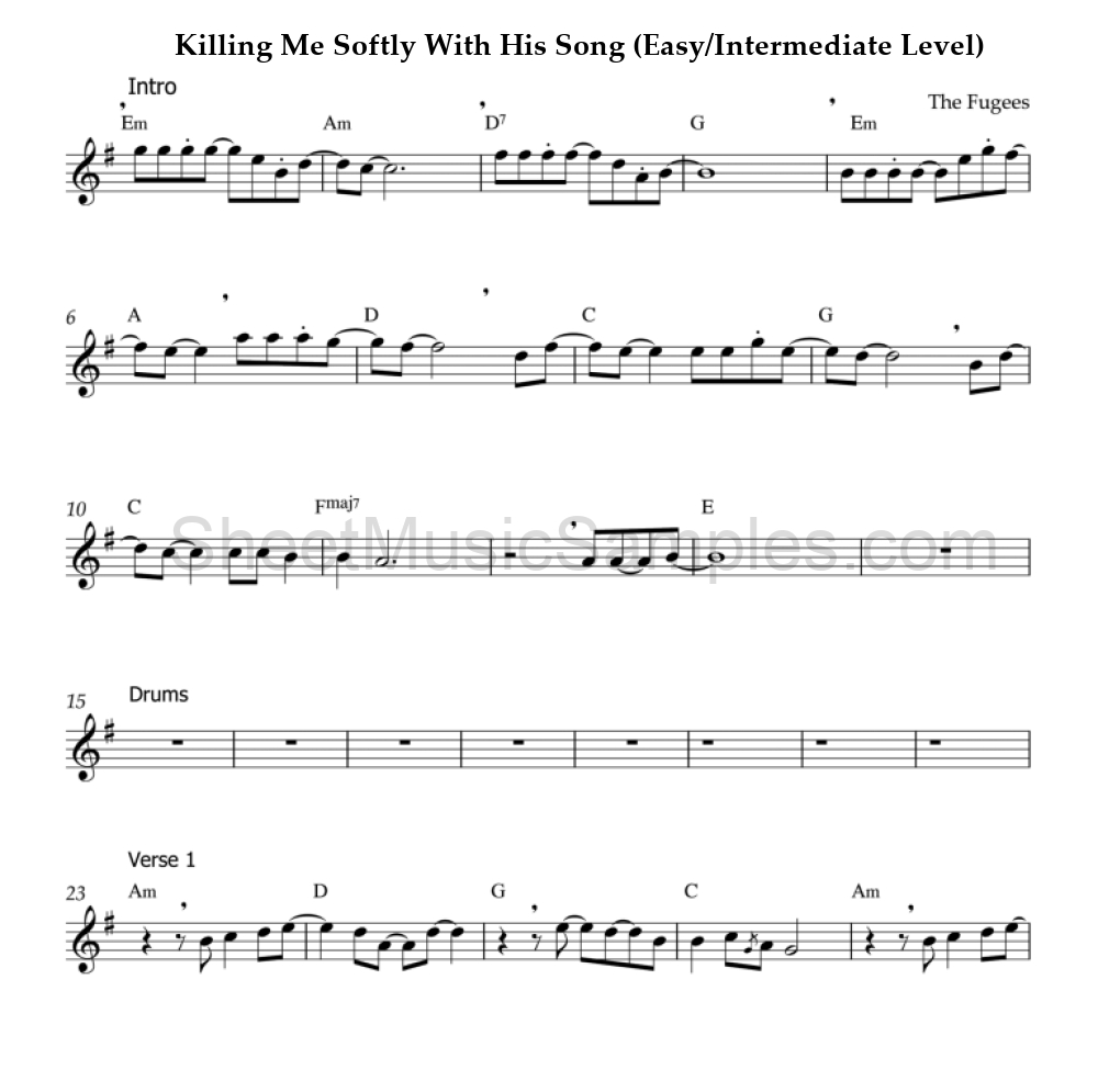 Killing Me Softly With His Song (Easy/Intermediate Level)