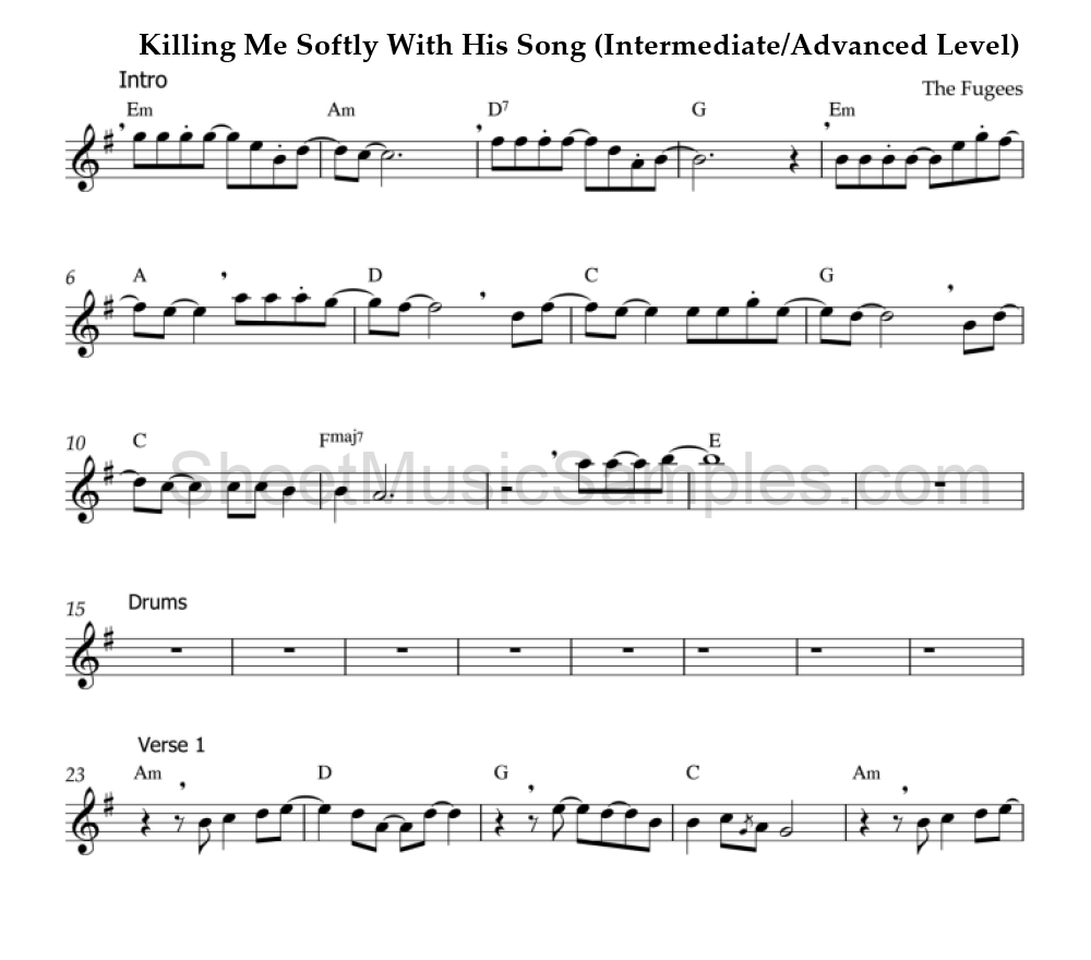 Killing Me Softly With His Song (Intermediate/Advanced Level)