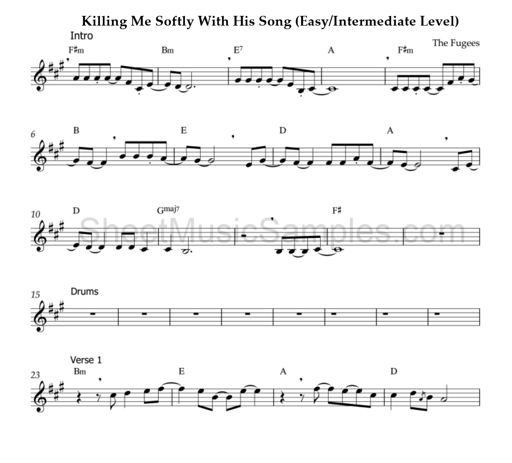 Killing Me Softly With His Song (Easy/Intermediate Level)