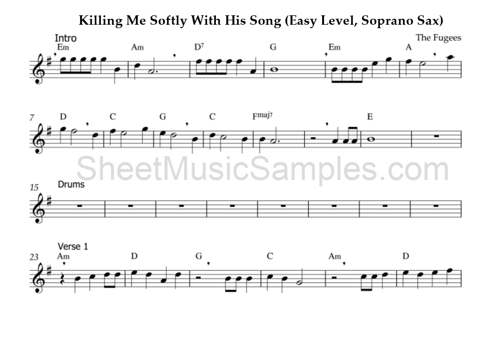 Killing Me Softly With His Song (Easy Level, Soprano Sax)