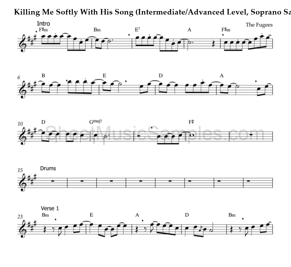 Killing Me Softly With His Song (Intermediate/Advanced Level, Soprano Sax)