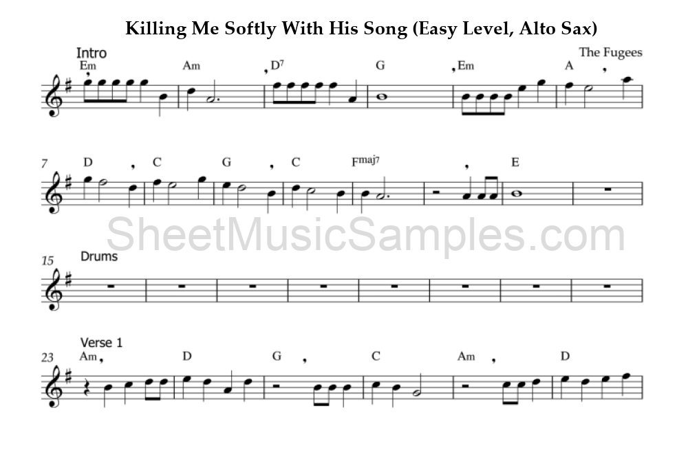 Killing Me Softly With His Song (Easy Level, Alto Sax)