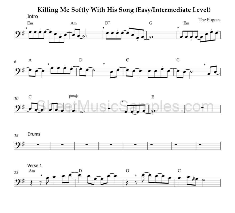 Killing Me Softly With His Song (Easy/Intermediate Level)