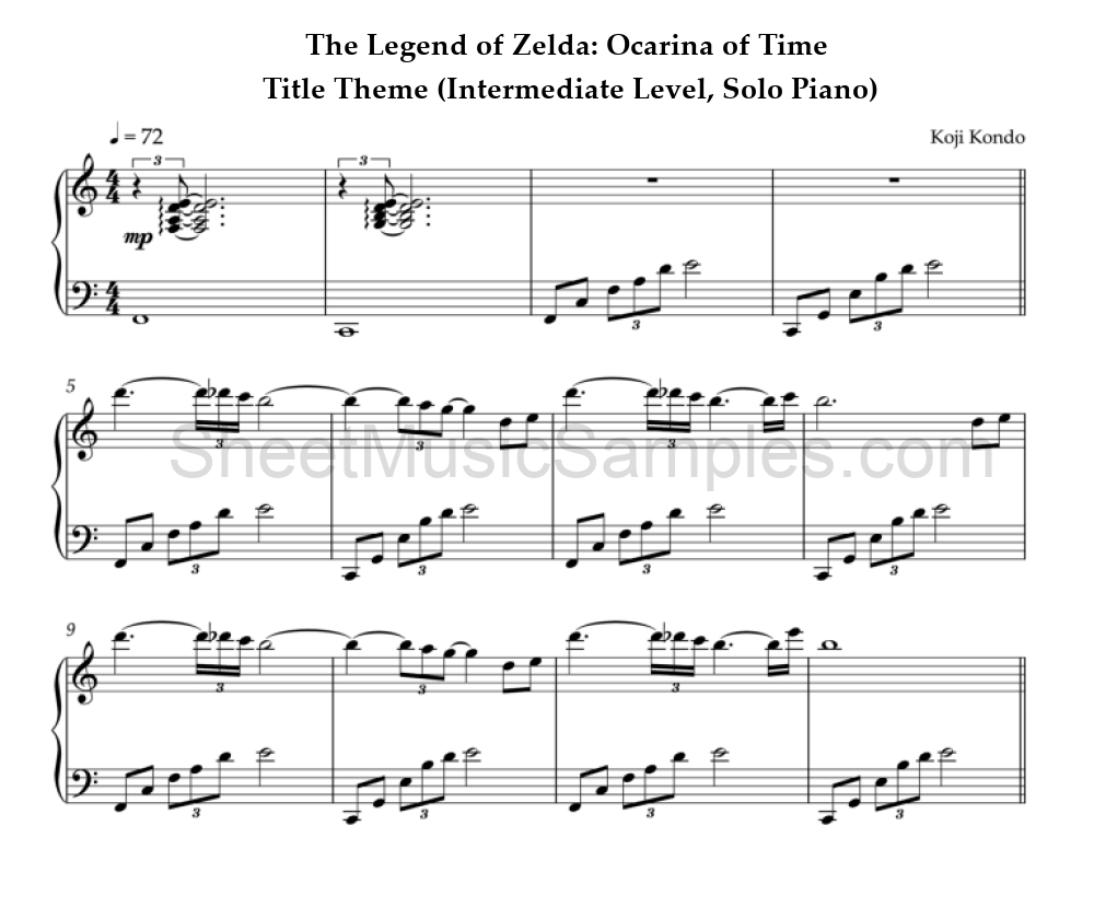 The Legend of Zelda: Ocarina of Time - Title Theme (Intermediate Level, Solo Piano)