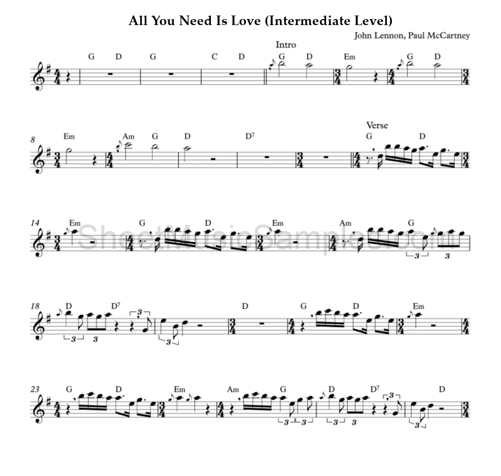 All You Need Is Love (Intermediate Level)