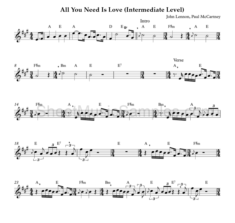 All You Need Is Love (Intermediate Level)