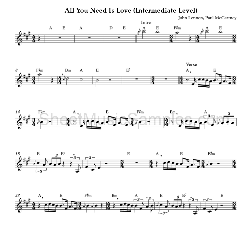 All You Need Is Love (Intermediate Level)