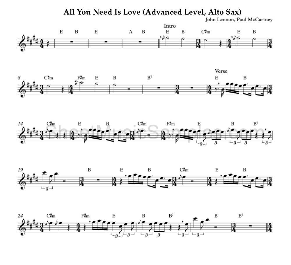 All You Need Is Love (Advanced Level, Alto Sax)