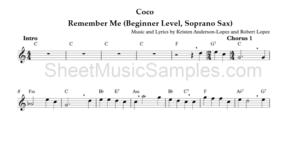 Coco - Remember Me (Beginner Level, Soprano Sax)