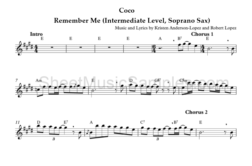 Coco - Remember Me (Intermediate Level, Soprano Sax)