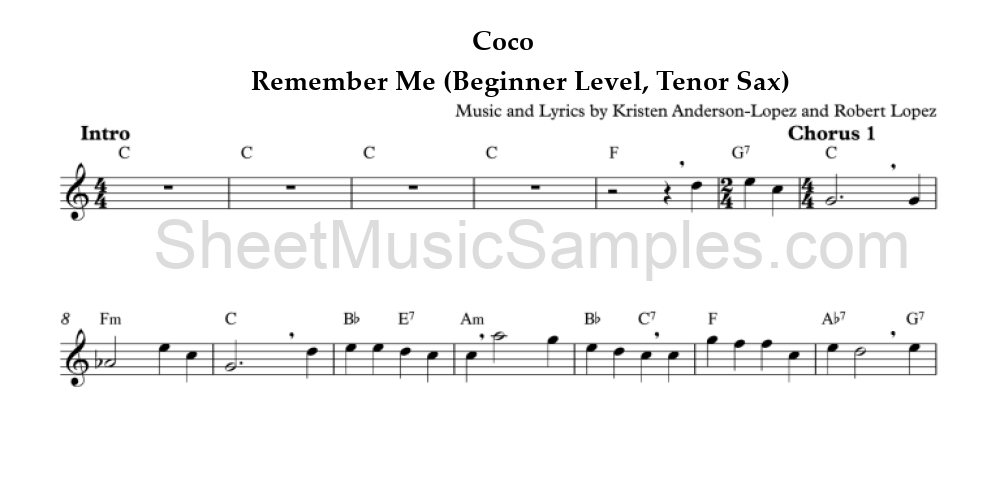 Coco - Remember Me (Beginner Level, Tenor Sax)