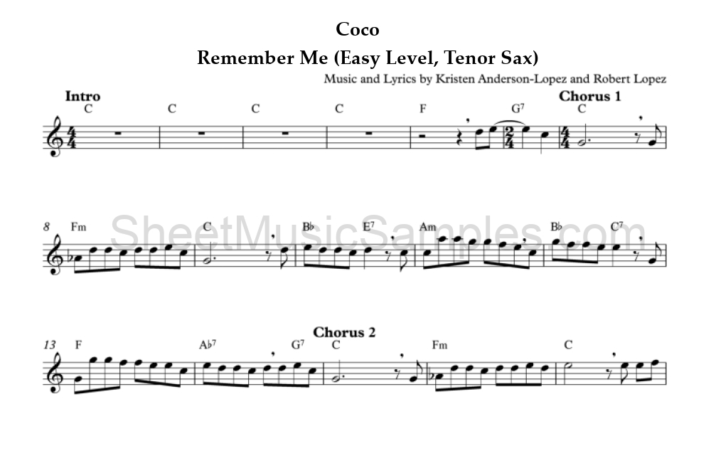 Coco - Remember Me (Easy Level, Tenor Sax)