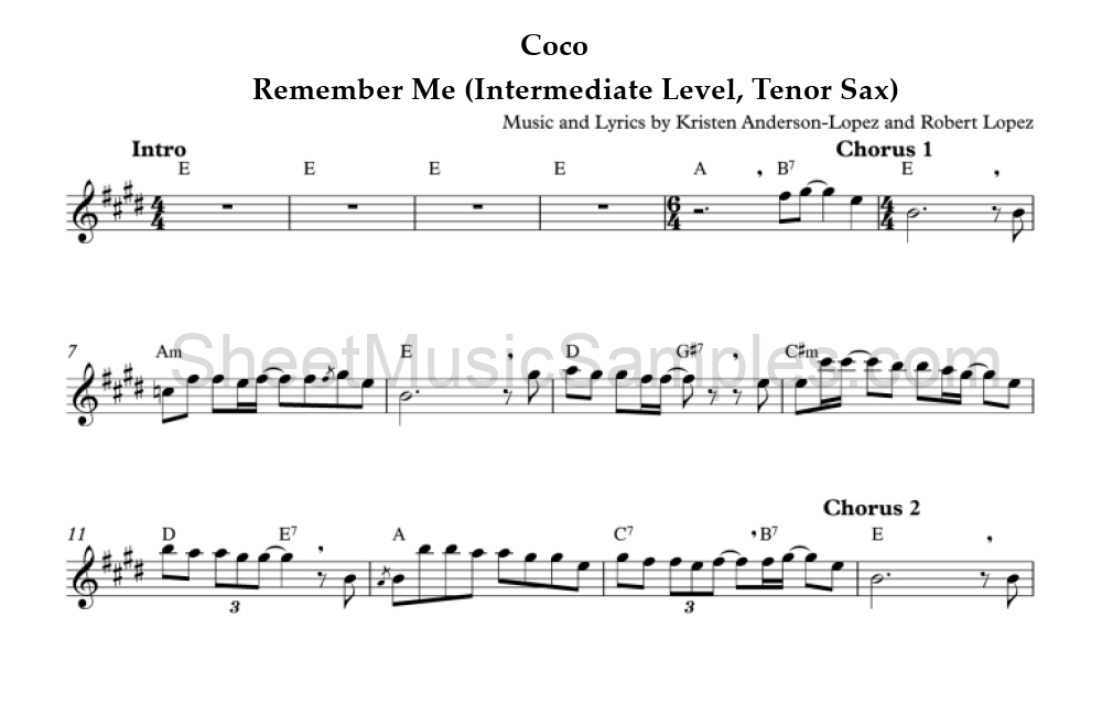 Coco - Remember Me (Intermediate Level, Tenor Sax)