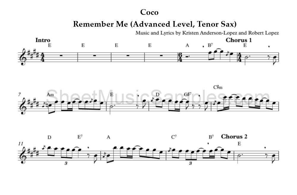 Coco - Remember Me (Advanced Level, Tenor Sax)