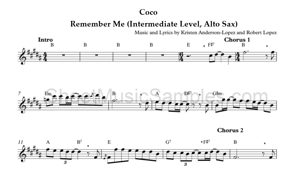 Coco - Remember Me (Intermediate Level, Alto Sax)