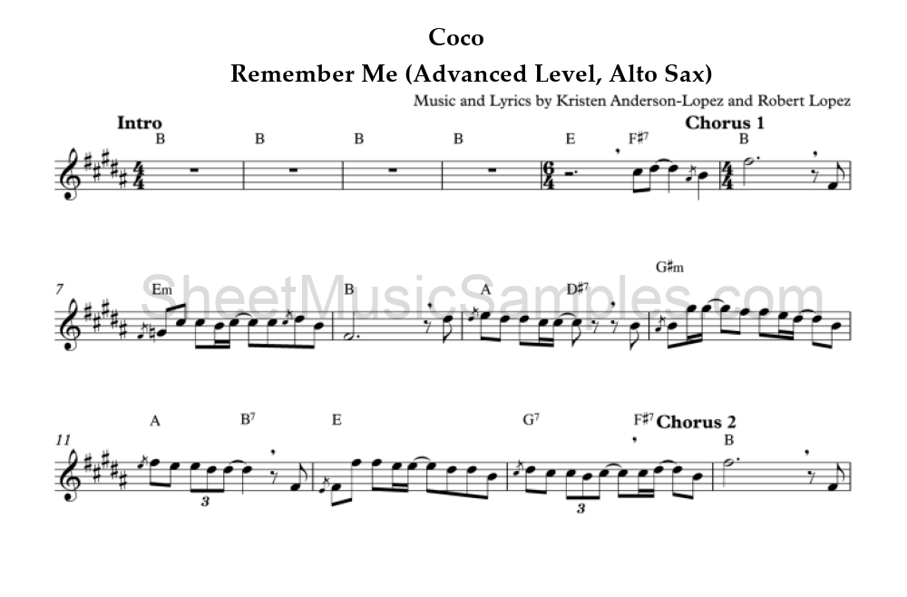 Coco - Remember Me (Advanced Level, Alto Sax)