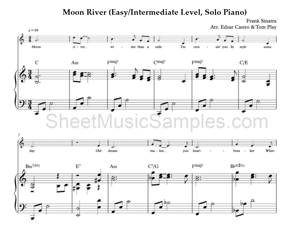 Moon River (Easy/Intermediate Level, Solo Piano)