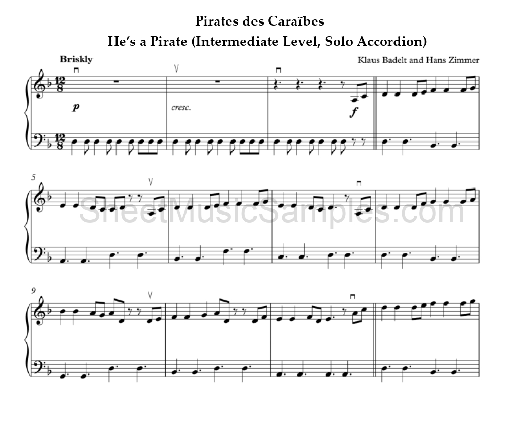 Pirates des Caraïbes - He’s a Pirate (Intermediate Level, Solo Accordion)